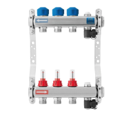 Розподілювач KAN N75020A з профілем 1 1/4" з вентилями для сервоприводів і витратомірами, 2 виходи (1316157022) - Теплоцентр
