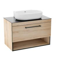 Тумба підвісна Imprese Black Edge з умивальником, 90 см, дуб (f32119OK) - Теплоцентр