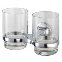 Склянка для зубних щіток Haceka Aspen подвійна, скло прозоре/хром (405308) - Теплоцентр