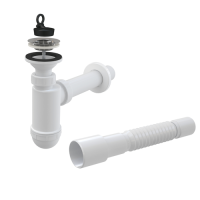 Сифон для умивальника AlcaPlast зі зливом, гофра 40/50 385-835 мм - Теплоцентр