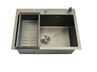 Мийка кухонна 600x450x215мм, 6045-MGR сифон, дозатор, коландер PVD GRAPHITE, нерж.сталь - Теплоцентр