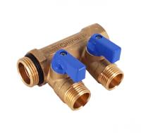 Колектор General Fittings Flexus з відсікаючими кранами та синіми ручками 1", 2 виходи (6200R6H1004B2A) - Теплоцентр