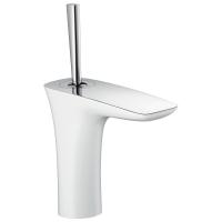 Змішувач для умивальника Hansgrohe PuraVida з джойстиком, низький вилив, зі зливним гарнітуром, білий/хром (15074400) - Теплоцентр