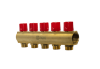 Колекторна балка FADO з вбудованими вентильними клапанами 1"×3/4", 6 виходів (KBV06) - Теплоцентр