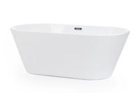 Ванна акрилова Fibrex Malmo 180x80x60 см, окрема, овальна, глянцева, чорний злив та перелив Click-clack - Теплоцентр