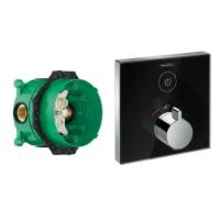 Змішувач з термостатом для душу Hansgrohe ShowerSelect Glass, чорний + Ibox Universal у Подарунок (15737600+01800180) - Теплоцентр