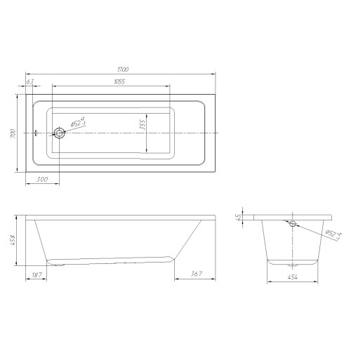 Акрилова ванна Volle Libra 170x70x45,8 без ніжок - Теплоцентр