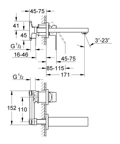 Змішувач для умивальника Grohe Eurocube одноважільний, прихований монтаж, хром (19895000) - Теплоцентр