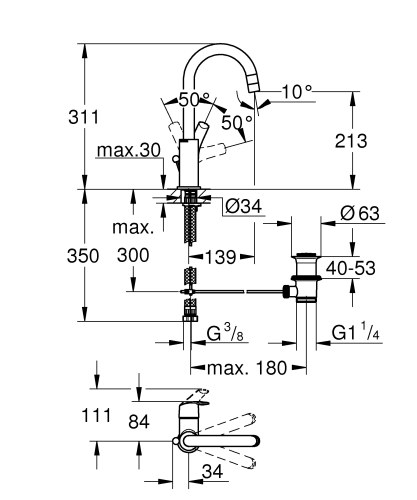 Змішувач для умивальника Grohe Eurosmart L-Size (23537002) - Теплоцентр