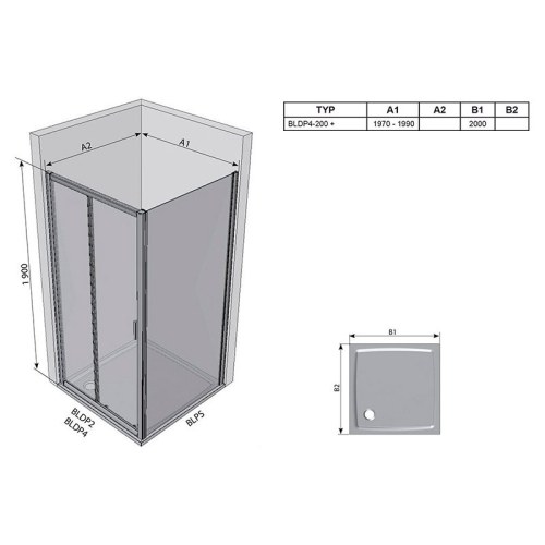 Душові двері BLDP 4-200 Transparent - Теплоцентр