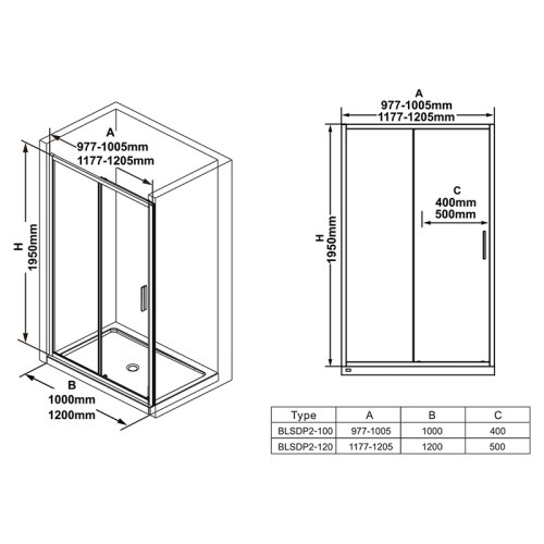 Душові двері BLSDP 2-100 Transparent - Теплоцентр